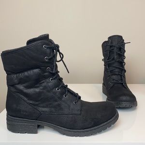 B.O.C. Karel Black Fold Over Lace Up Combat Boots